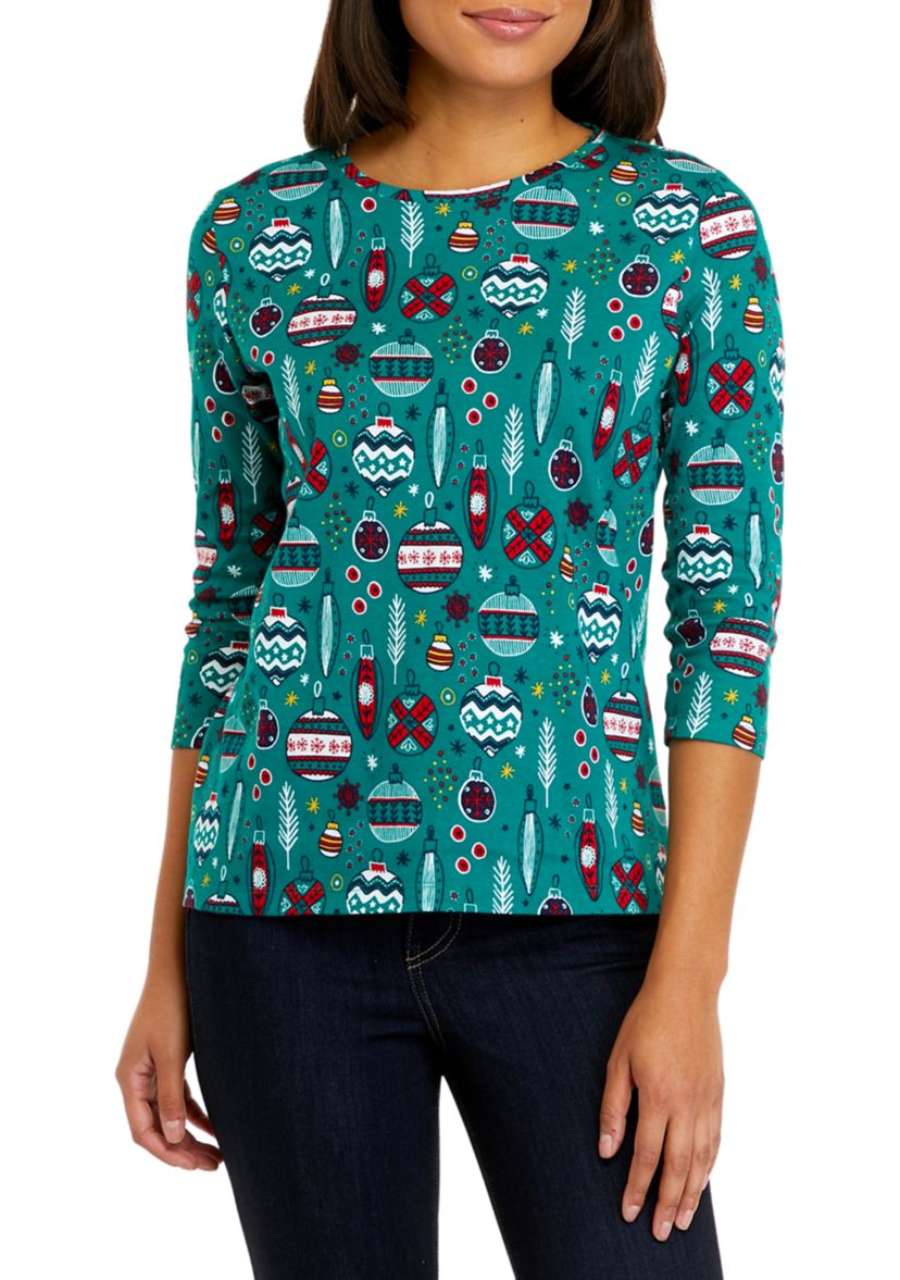 Petite 3/4 Sleeve Crew Neck Printed T-Shirt