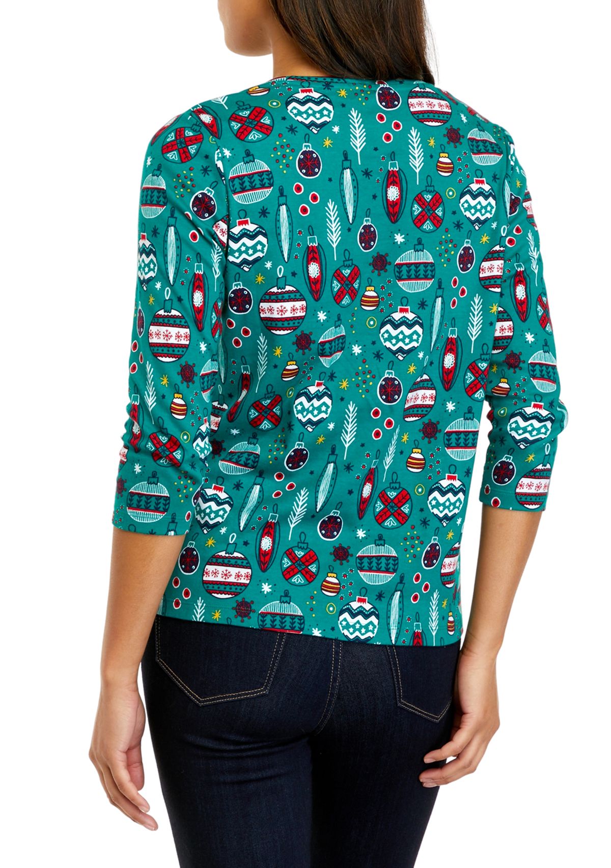 Petite 3/4 Sleeve Crew Neck Printed T-Shirt