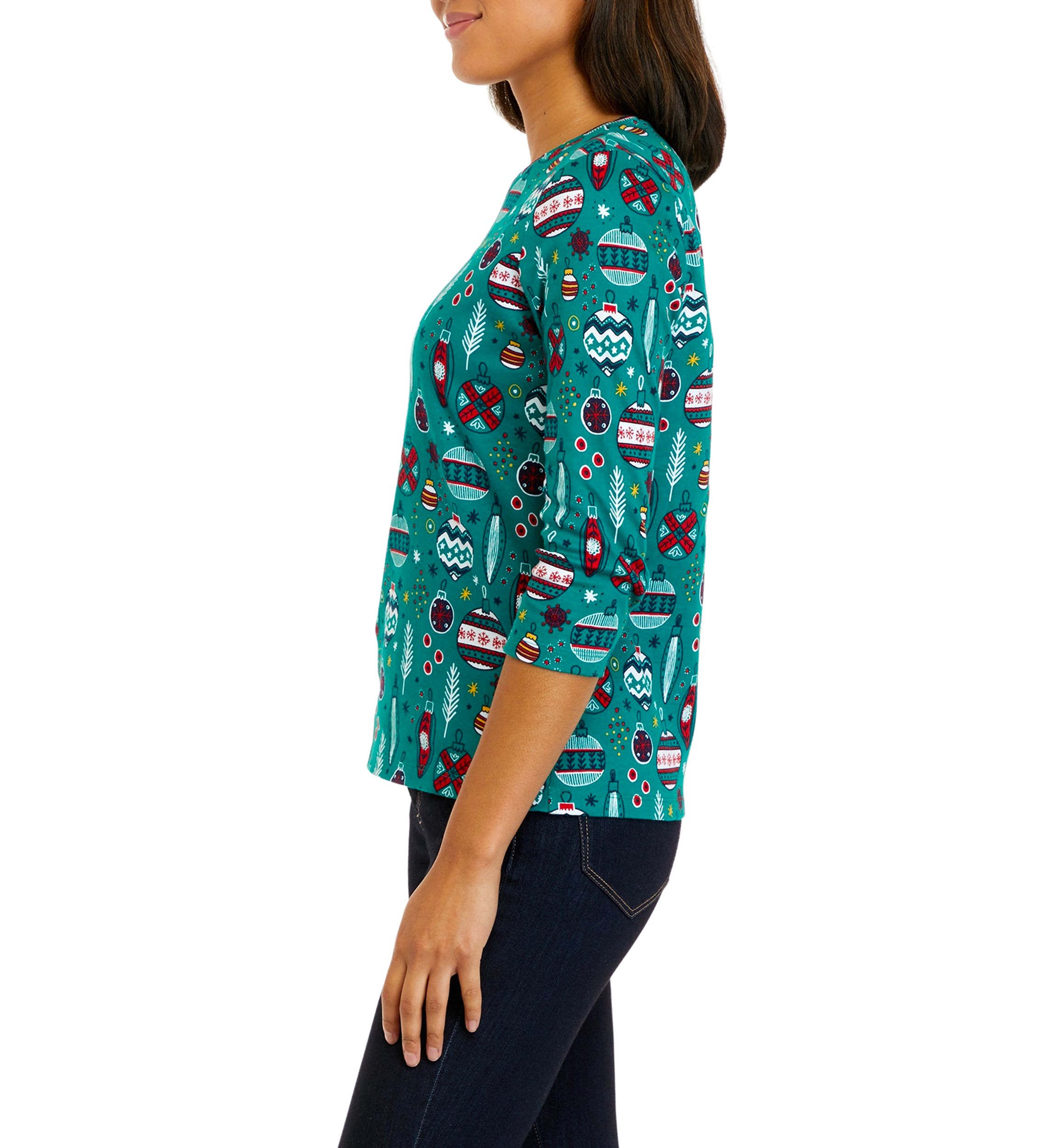 Petite 3/4 Sleeve Crew Neck Printed T-Shirt