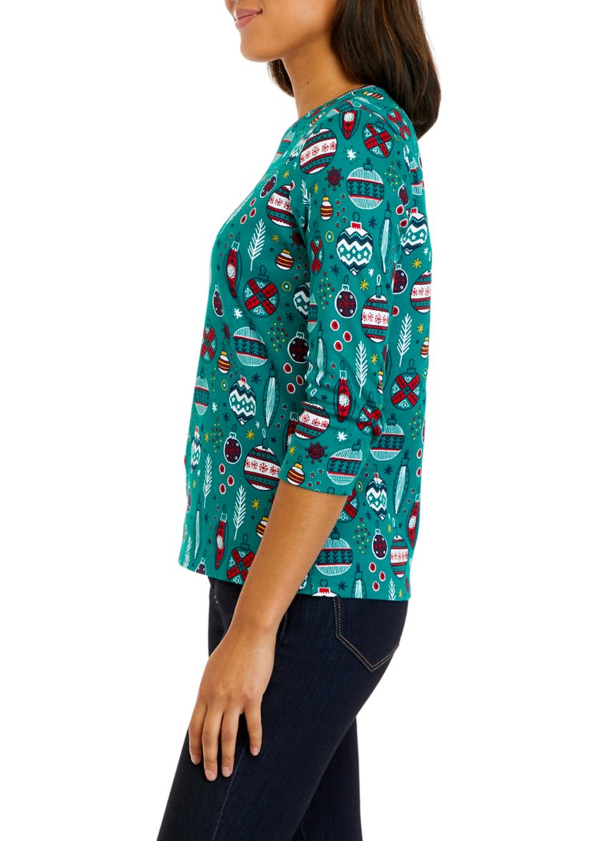 Petite 3/4 Sleeve Crew Neck Printed T-Shirt