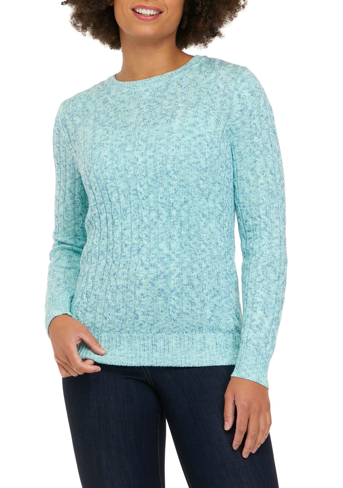 Petite Long Sleeve Cable Crew Sweater