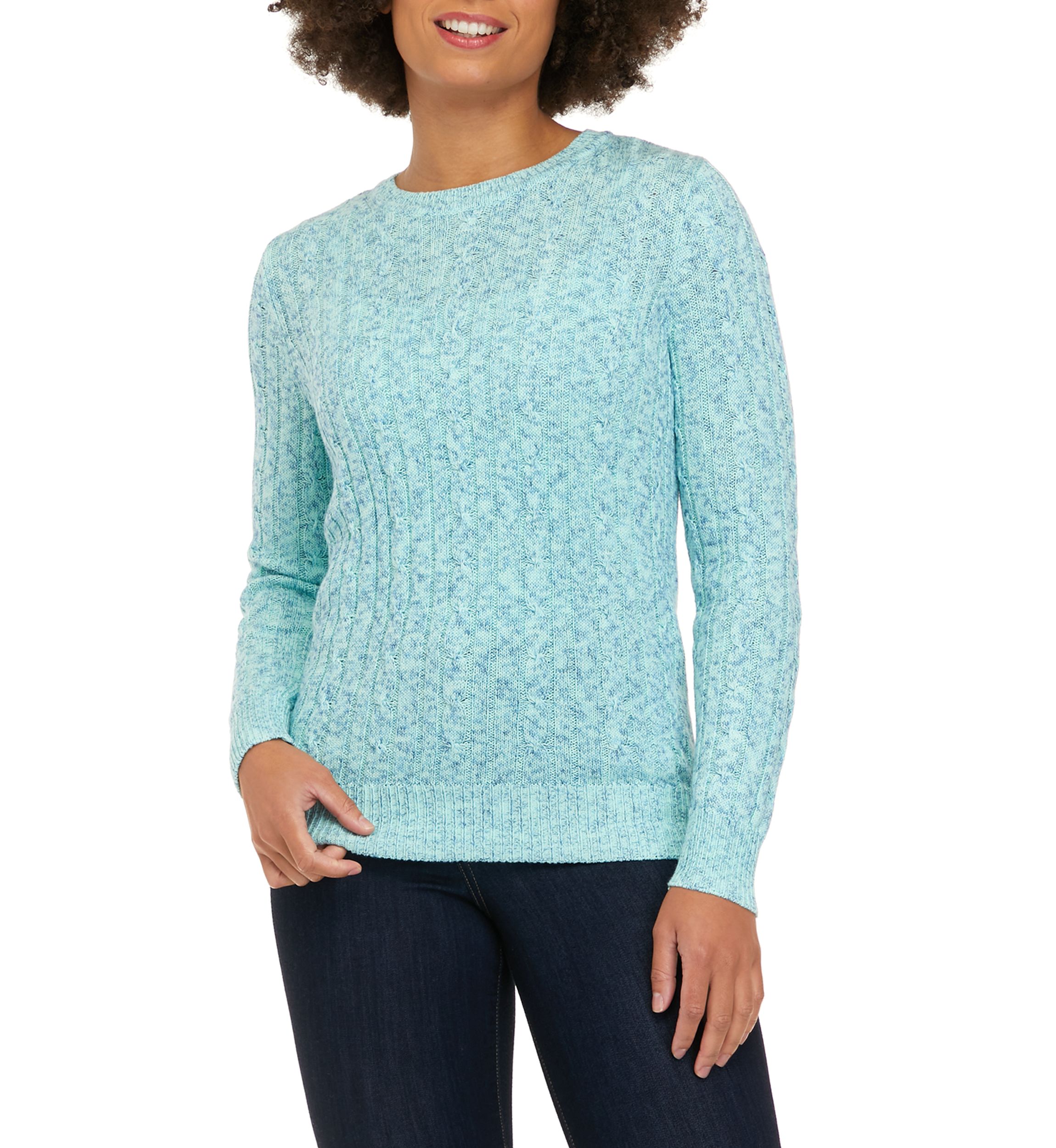 Petite Long Sleeve Cable Crew Sweater