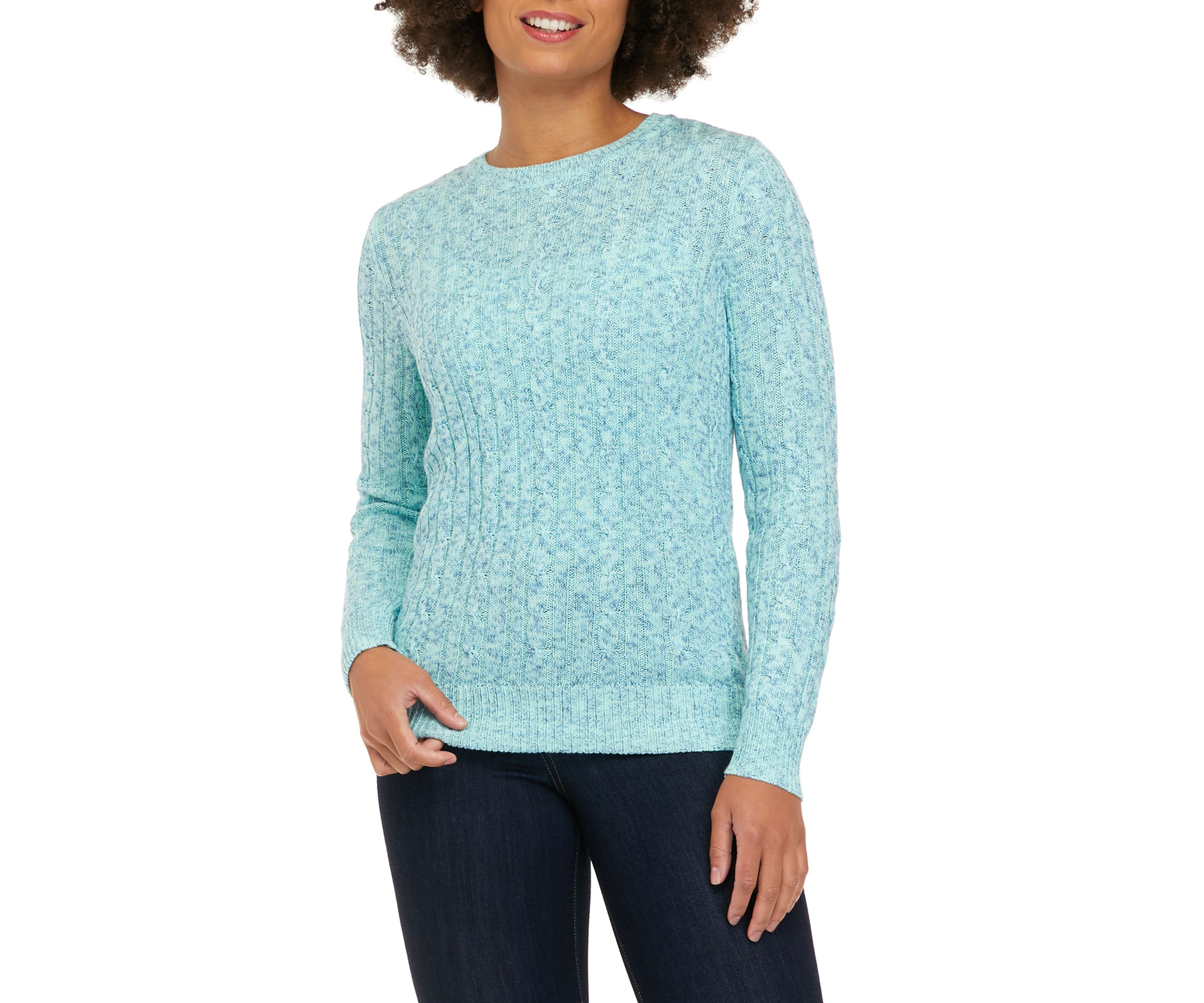 Petite Long Sleeve Cable Crew Sweater