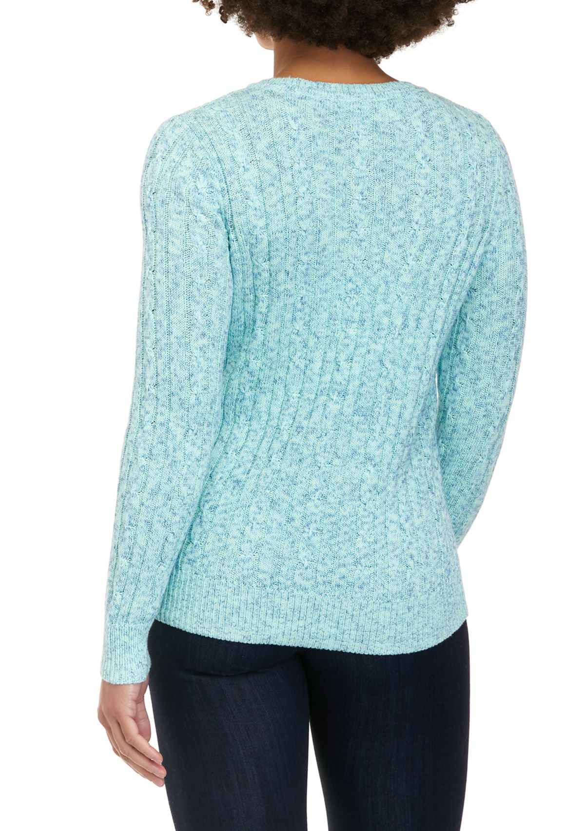 Petite Long Sleeve Cable Crew Sweater