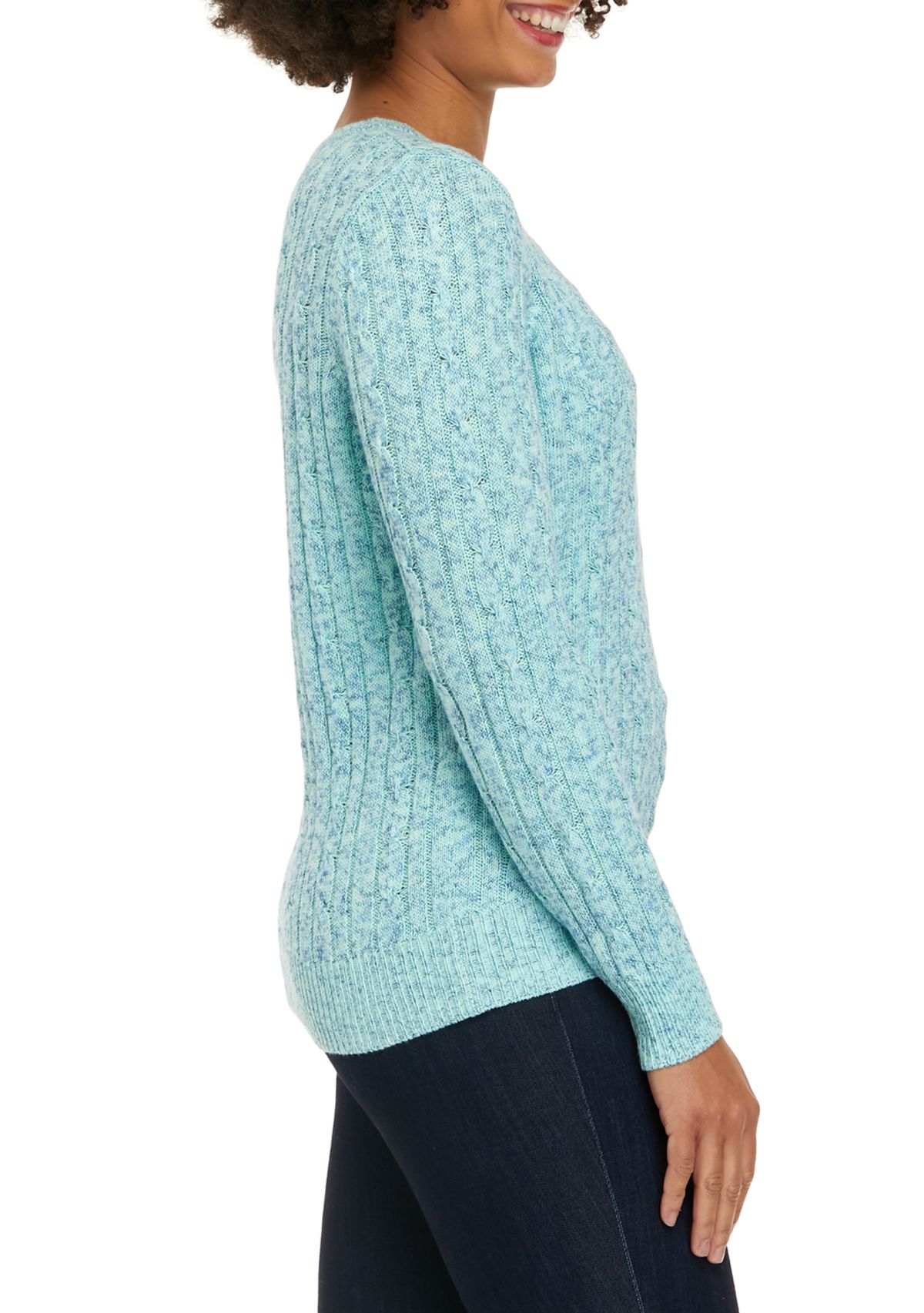 Petite Long Sleeve Cable Crew Sweater