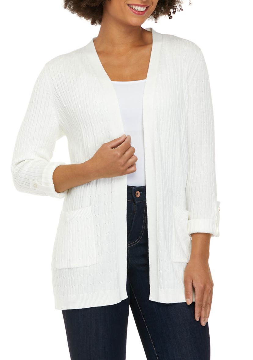 Petite Long Sleeve Button Trim Cardigan