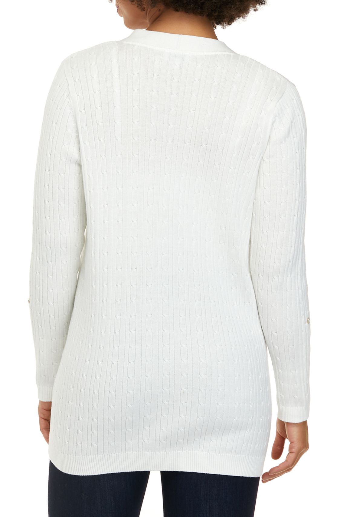 Petite Long Sleeve Button Trim Cardigan