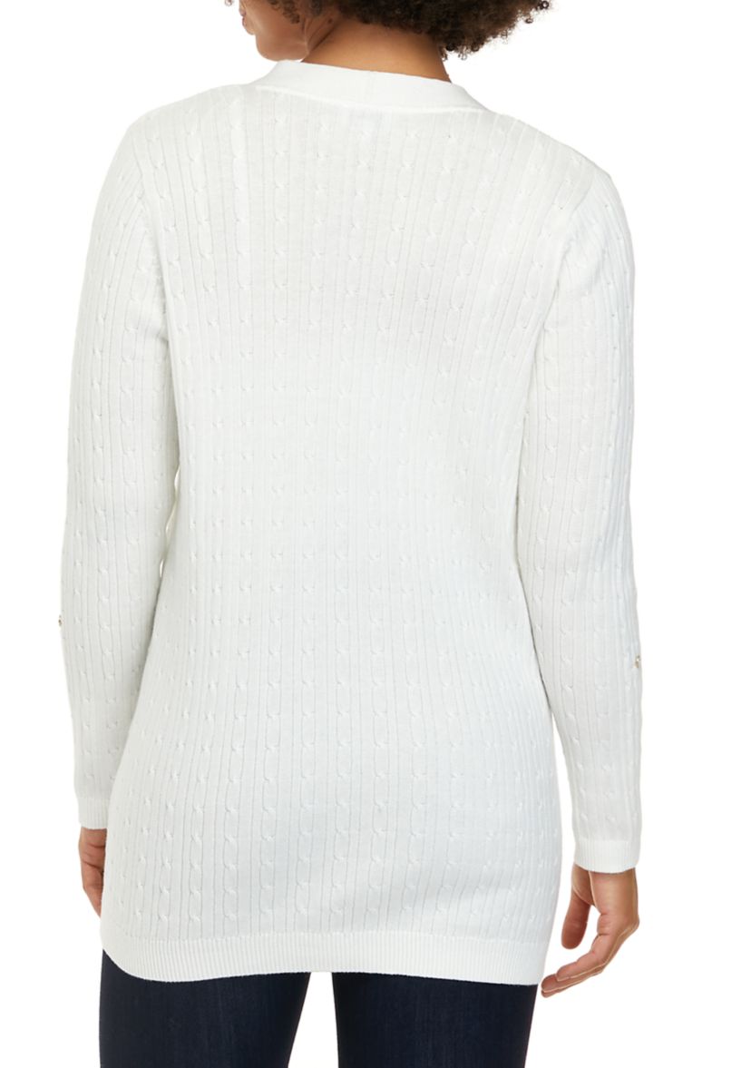 Petite Long Sleeve Button Trim Cardigan