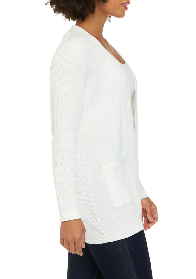 Petite Long Sleeve Button Trim Cardigan