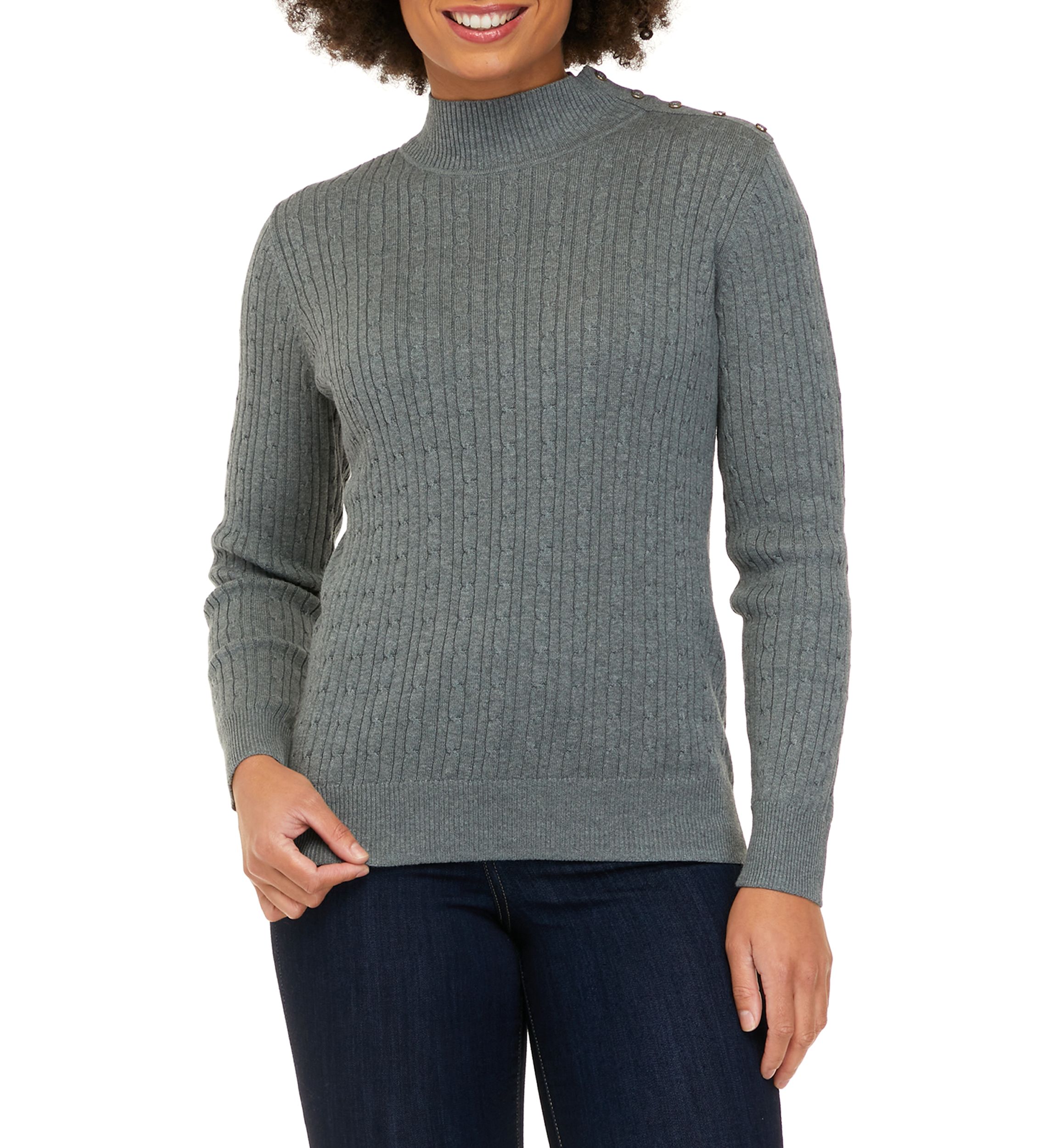 Petite Long Sleeve Turtleneck Cable Sweater