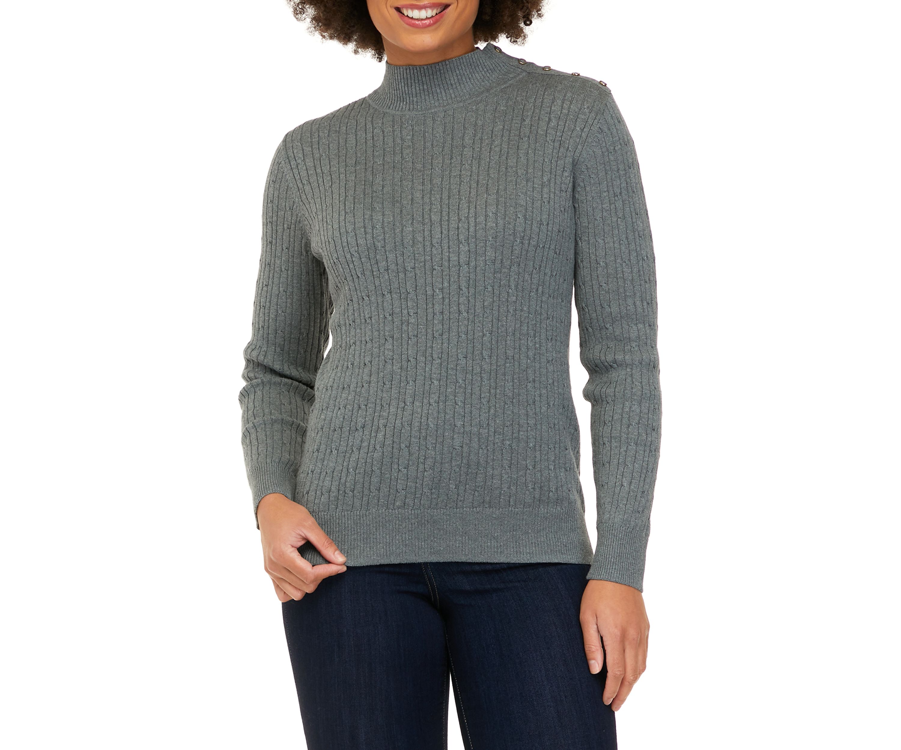 Petite Long Sleeve Turtleneck Cable Sweater