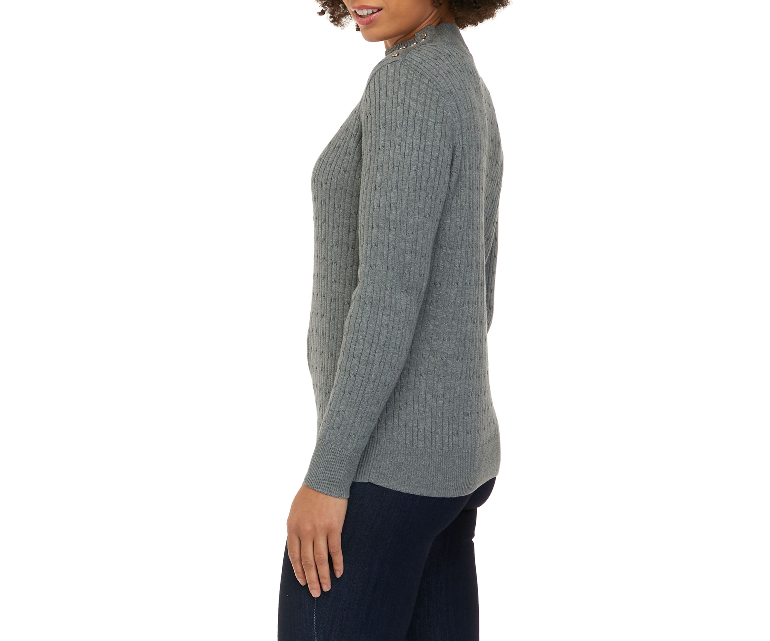 Petite Long Sleeve Turtleneck Cable Sweater