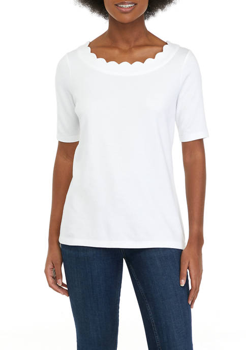 Kim Rogers® Petite Perfectly Soft Elbow Sleeve Scallop