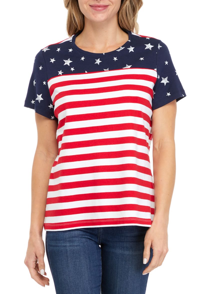 Petite Short Sleeve Stars and Stripes Printed T-Shirt
