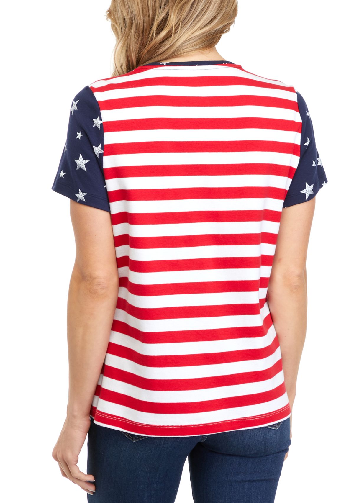 Petite Short Sleeve Stars and Stripes Printed T-Shirt