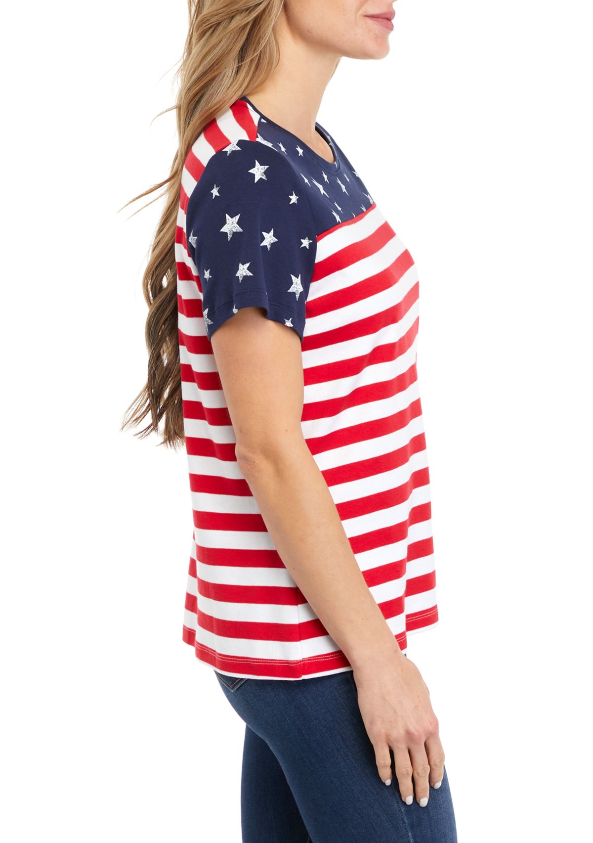 Petite Short Sleeve Stars and Stripes Printed T-Shirt