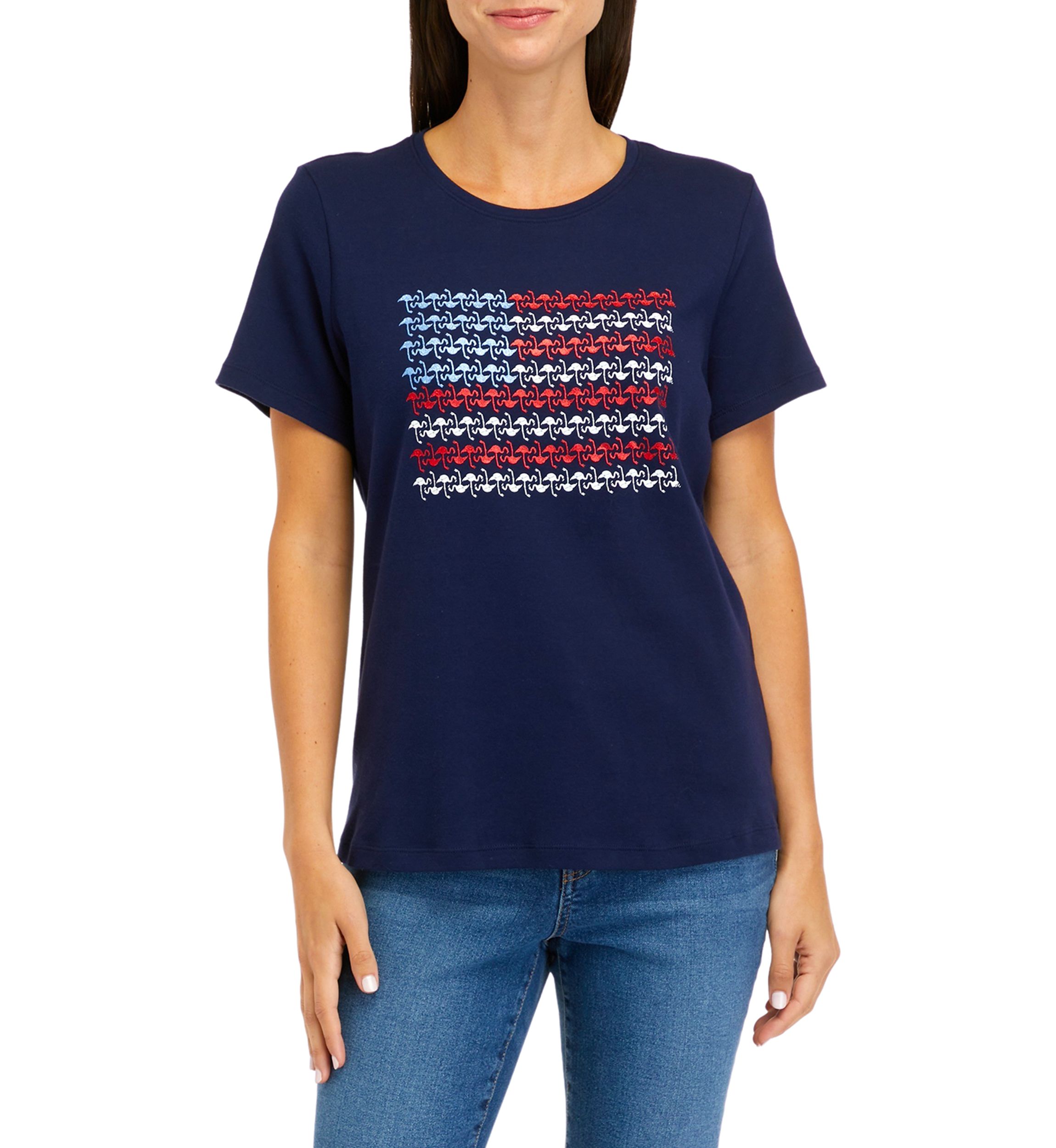 Petite Short Sleeve Crew Neck Sailboat Graphic T-Shirt