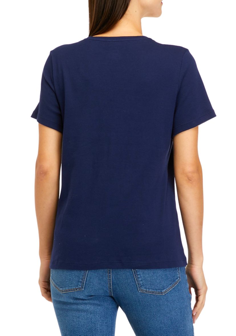 Petite Short Sleeve Crew Neck Sailboat Graphic T-Shirt