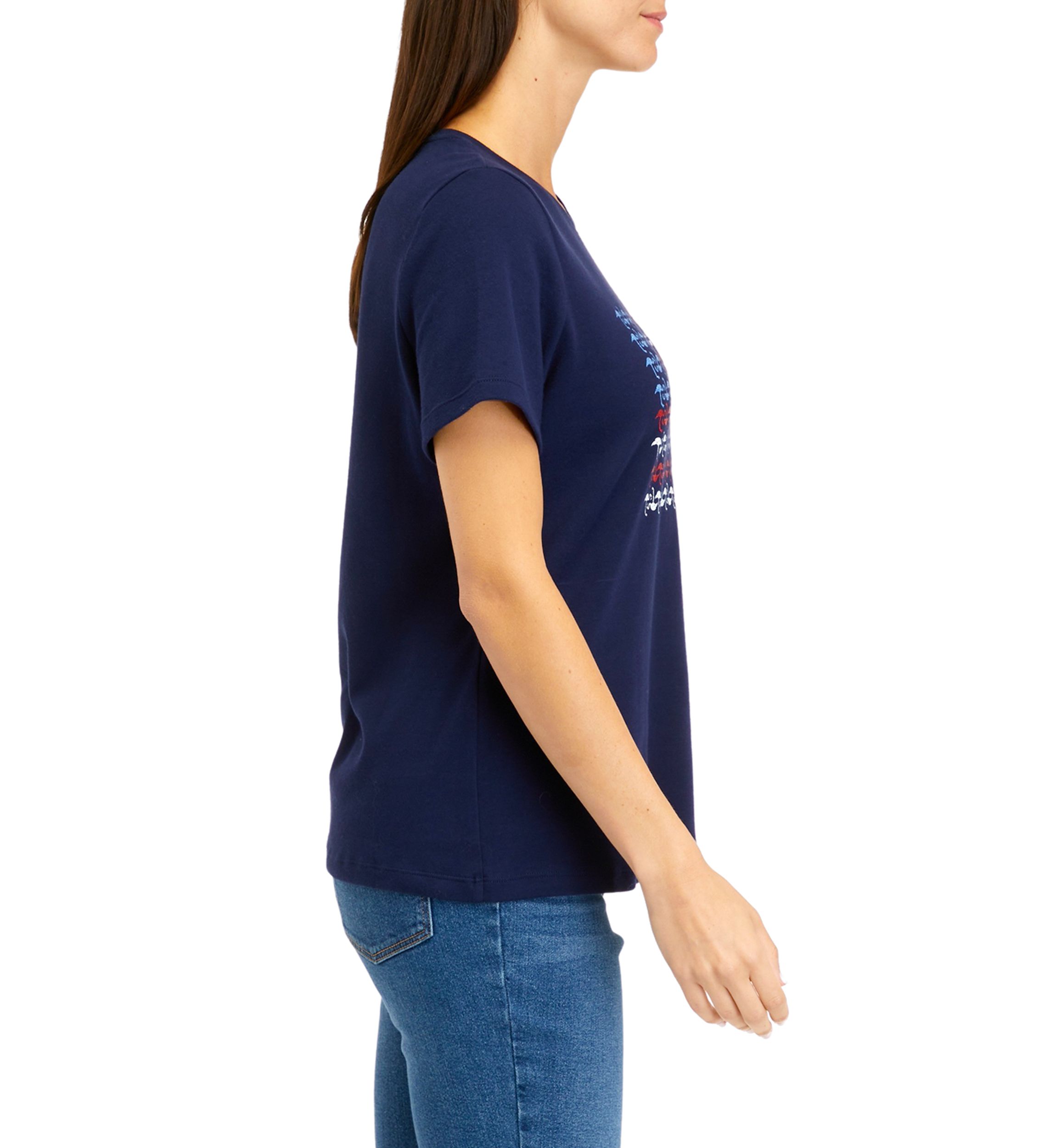 Petite Short Sleeve Crew Neck Sailboat Graphic T-Shirt
