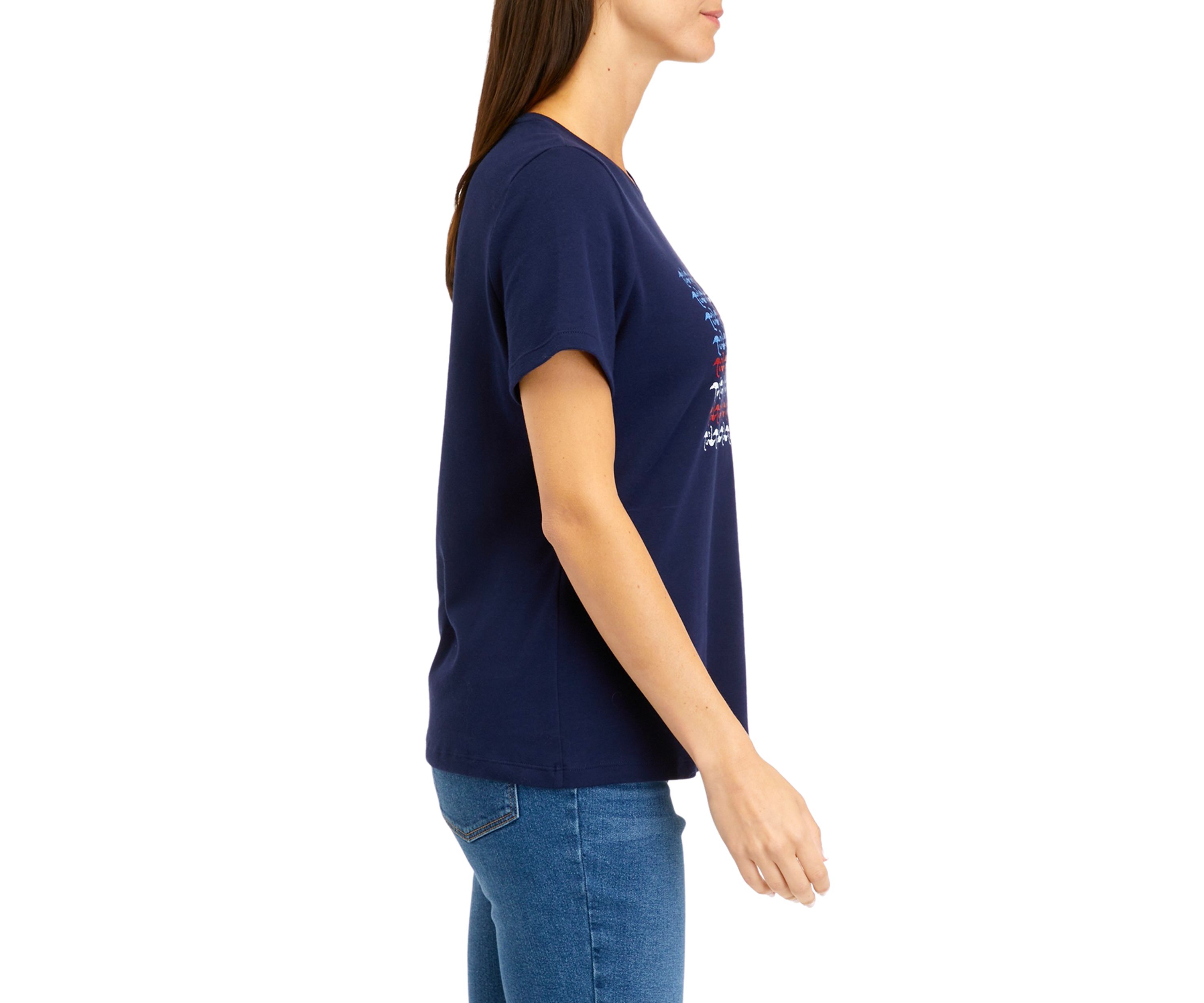 Petite Short Sleeve Crew Neck Sailboat Graphic T-Shirt