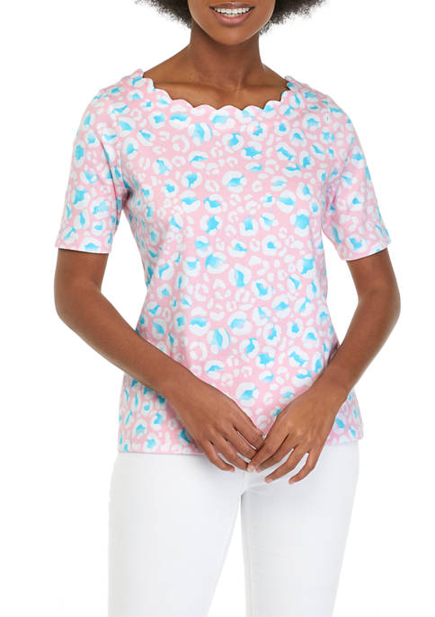 Kim Rogers® Petite Scallop Neck Polka Dot T-Shirt