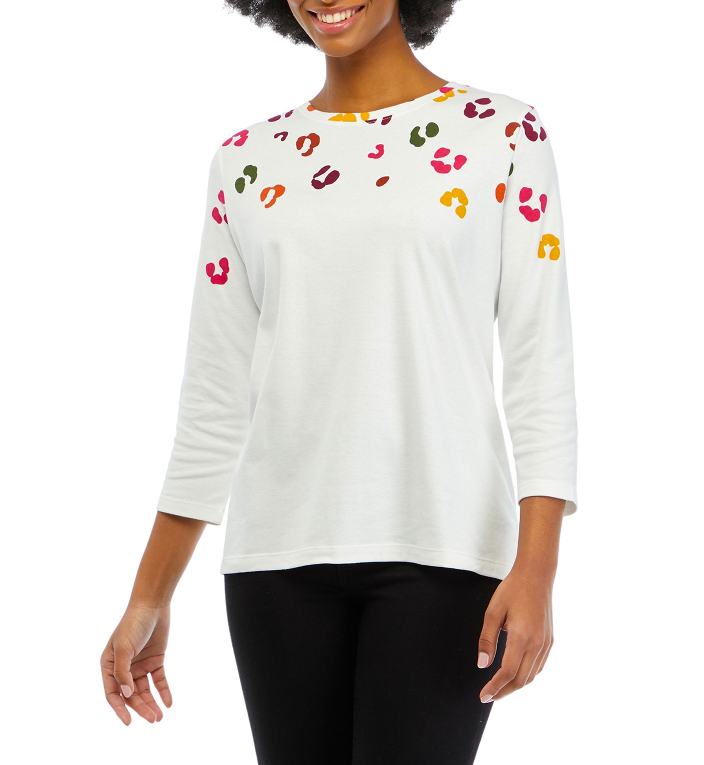 Petite 3/4 Sleeve Crew Neck Placement Print T-Shirt