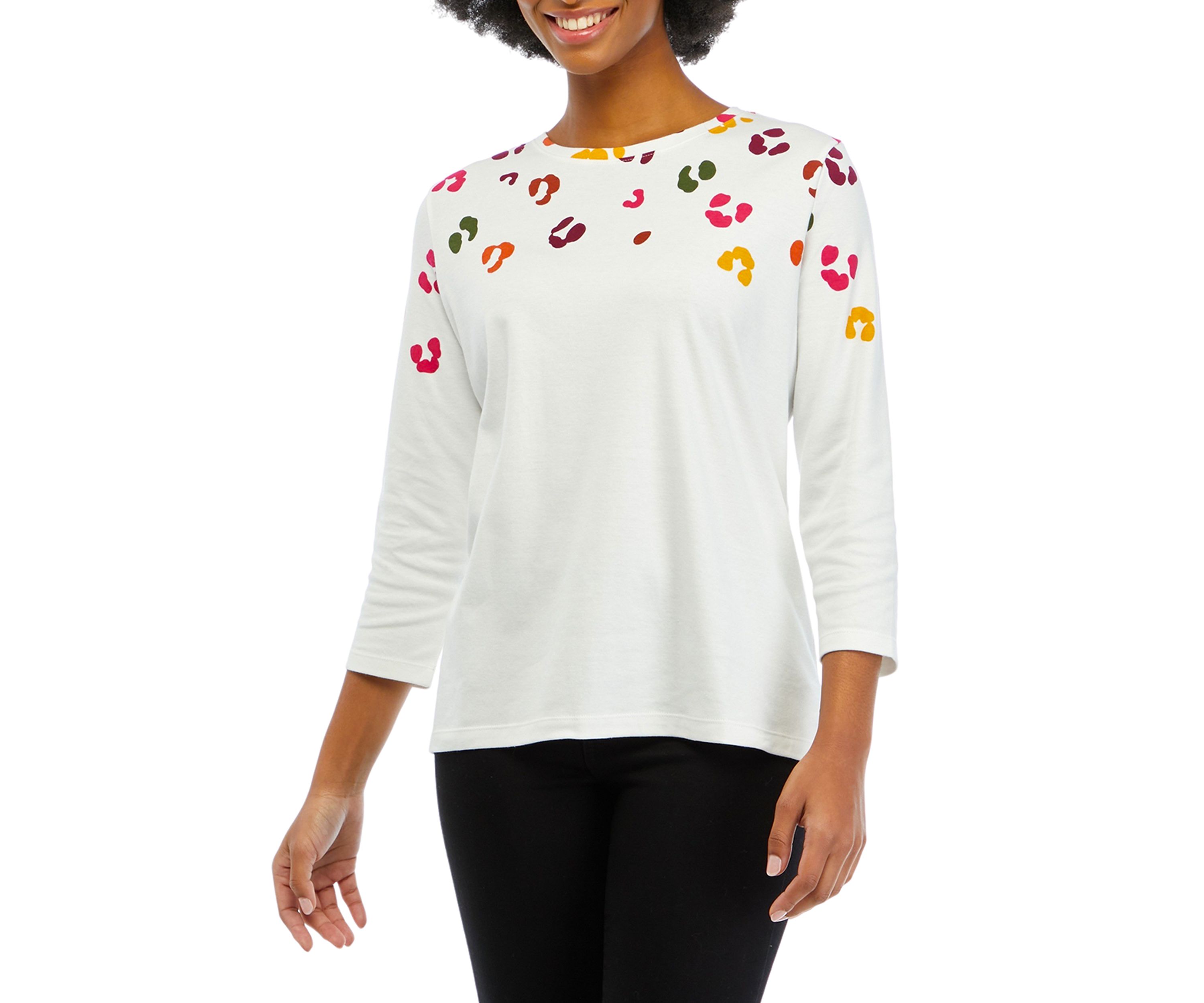 Petite 3/4 Sleeve Crew Neck Placement Print T-Shirt