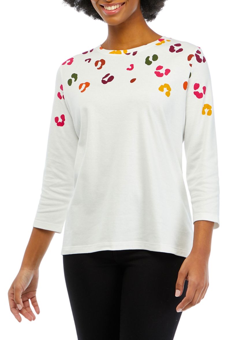 Petite 3/4 Sleeve Crew Neck Placement Print T-Shirt