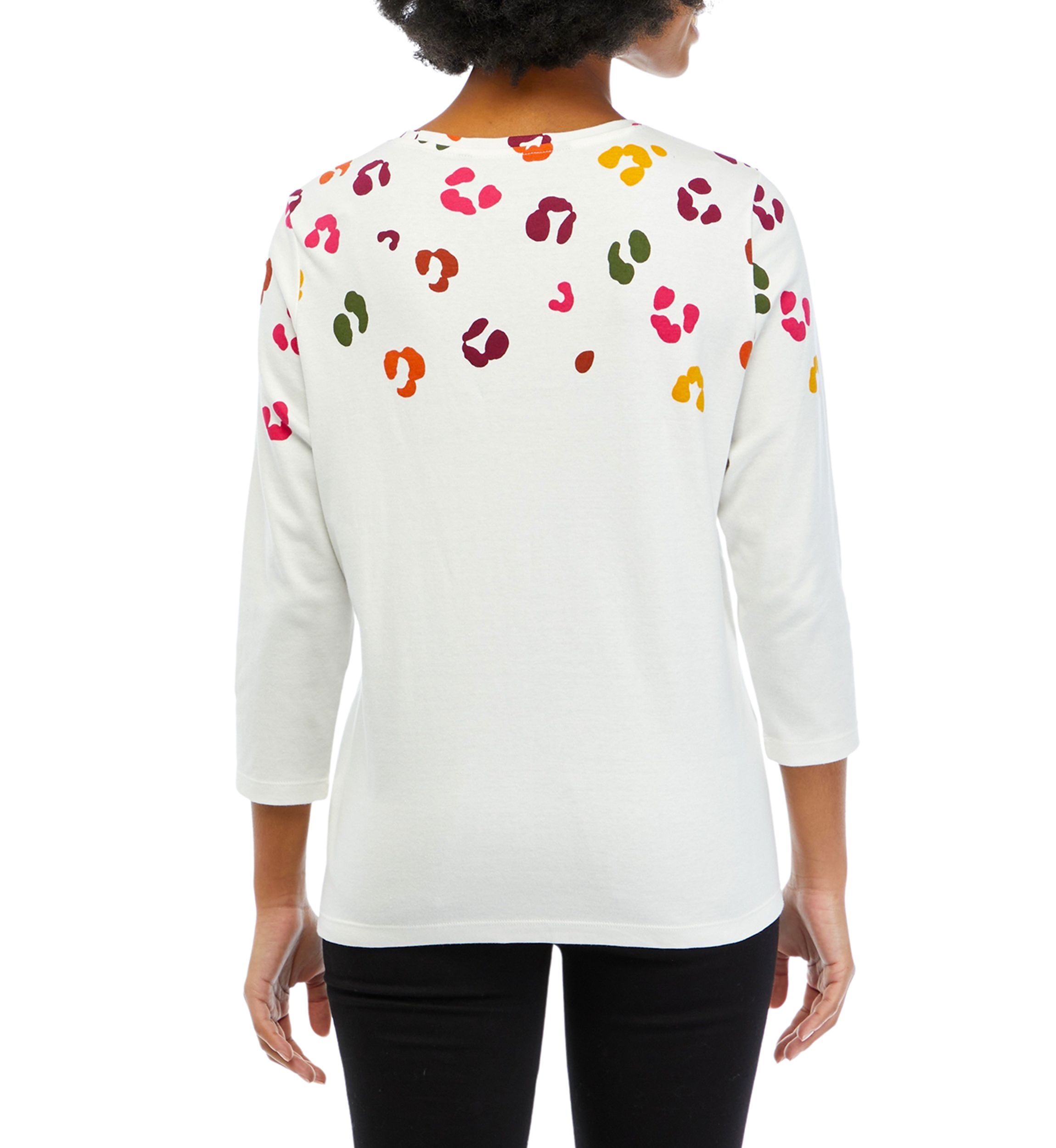 Petite 3/4 Sleeve Crew Neck Placement Print T-Shirt