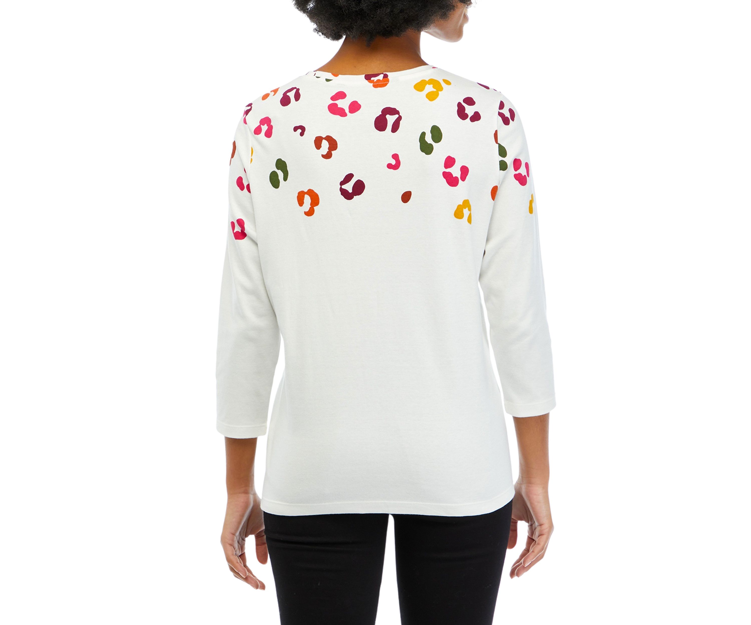 Petite 3/4 Sleeve Crew Neck Placement Print T-Shirt