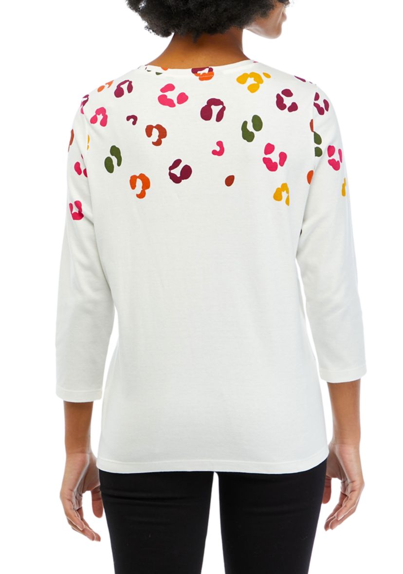 Petite 3/4 Sleeve Crew Neck Placement Print T-Shirt