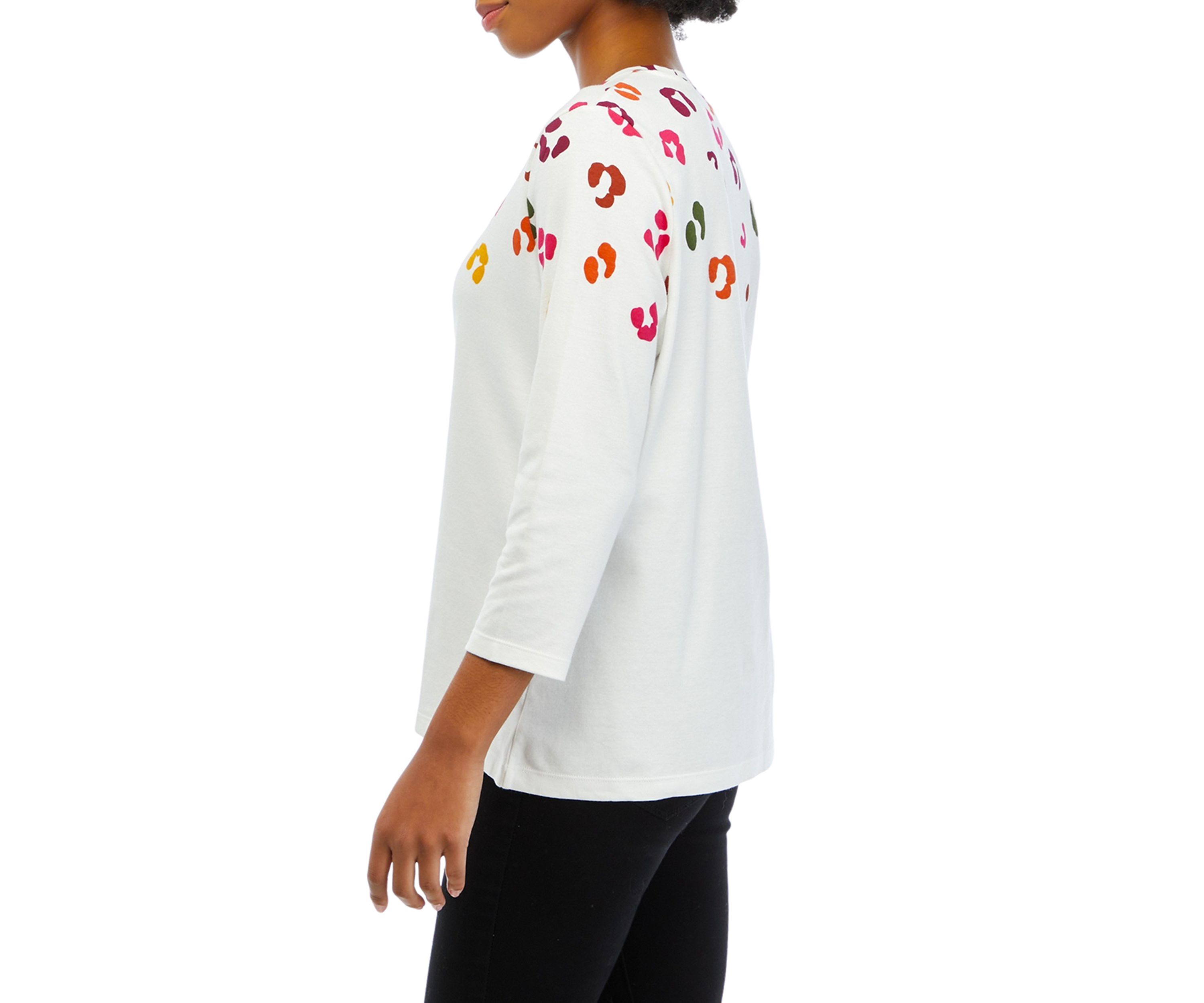 Petite 3/4 Sleeve Crew Neck Placement Print T-Shirt