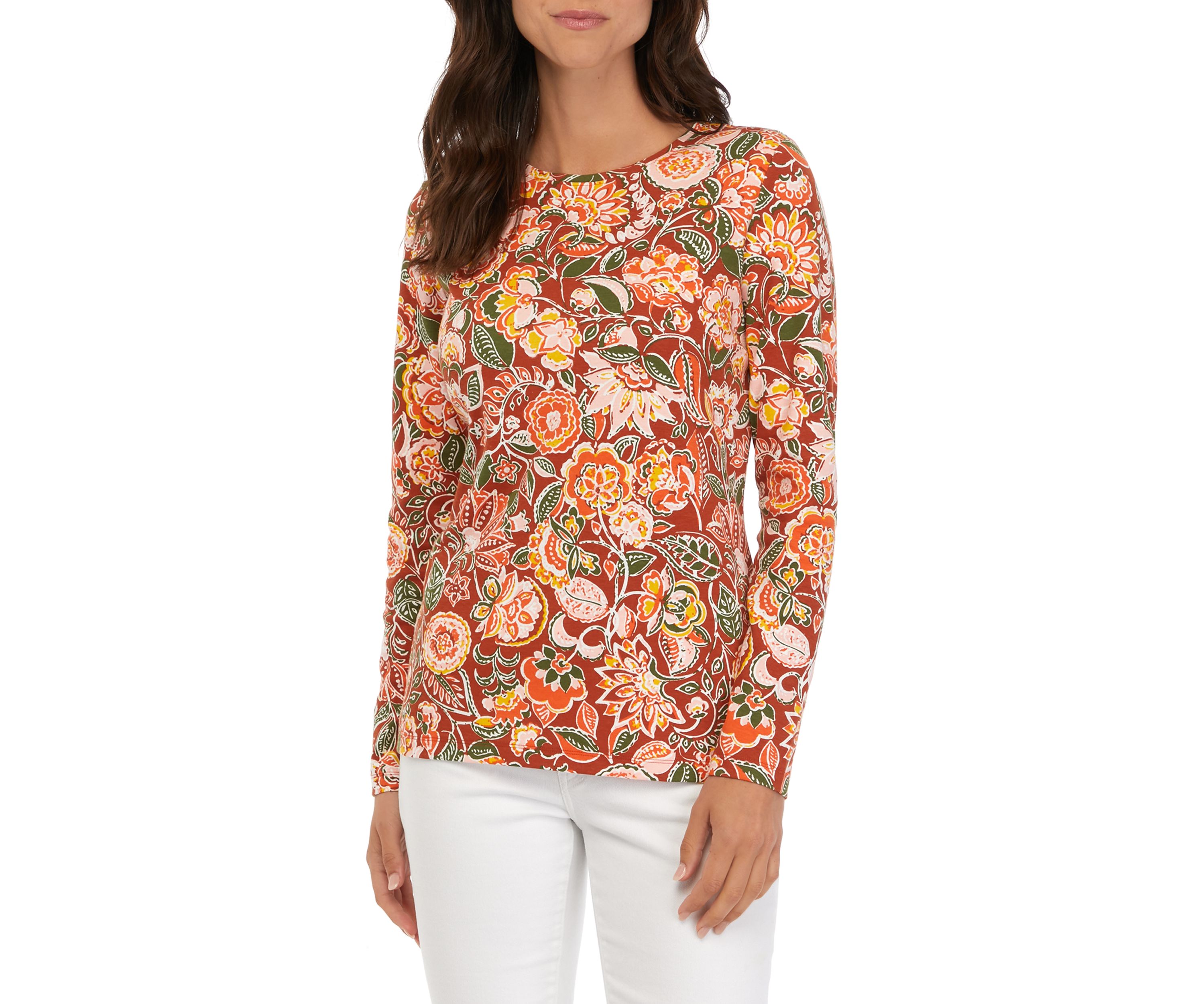 Petite Long Sleeve Printed Crew T-Shirt