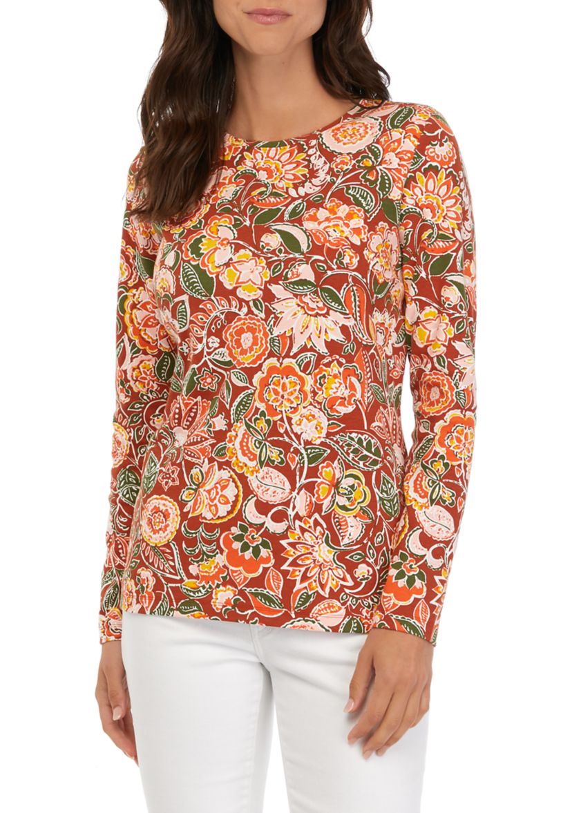 Petite Long Sleeve Printed Crew T-Shirt