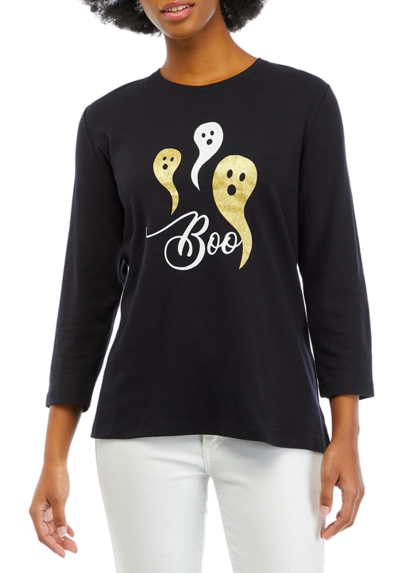 Petite 3/4 Sleeve Crew Neck Holiday Graphic T-Shirt