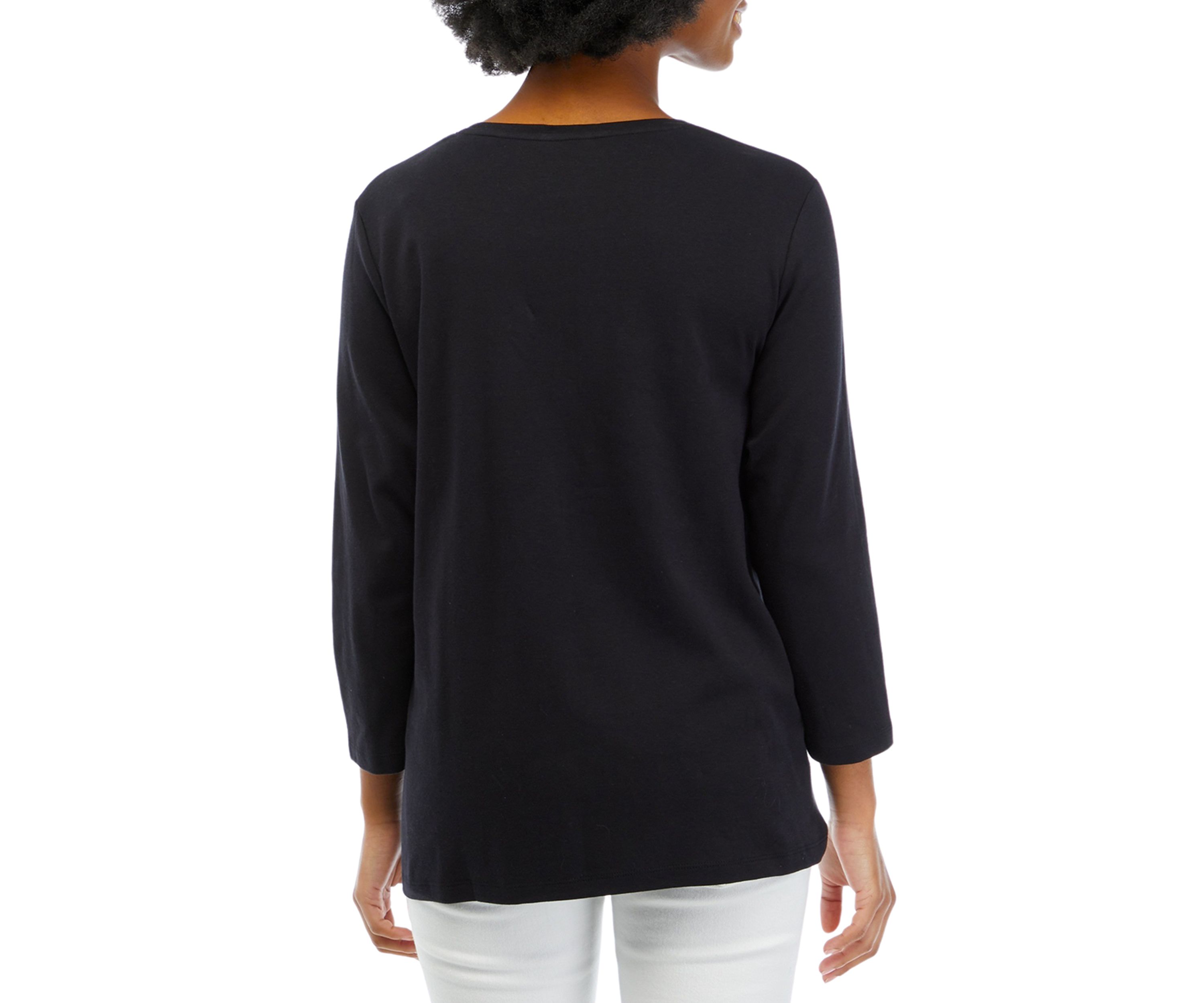 Petite 3/4 Sleeve Crew Neck Holiday Graphic T-Shirt