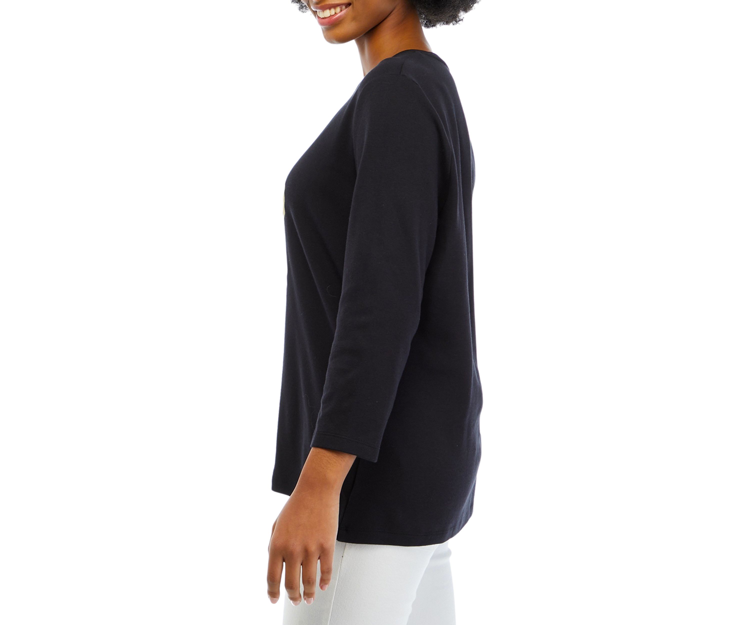 Petite 3/4 Sleeve Crew Neck Holiday Graphic T-Shirt