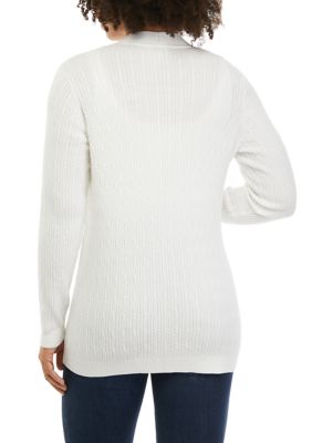 Petite White Cardigan Sweater