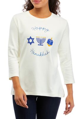 Kim Rogers Women's Petite 3/4 Sleeve Holiday Graphic T-Shirt