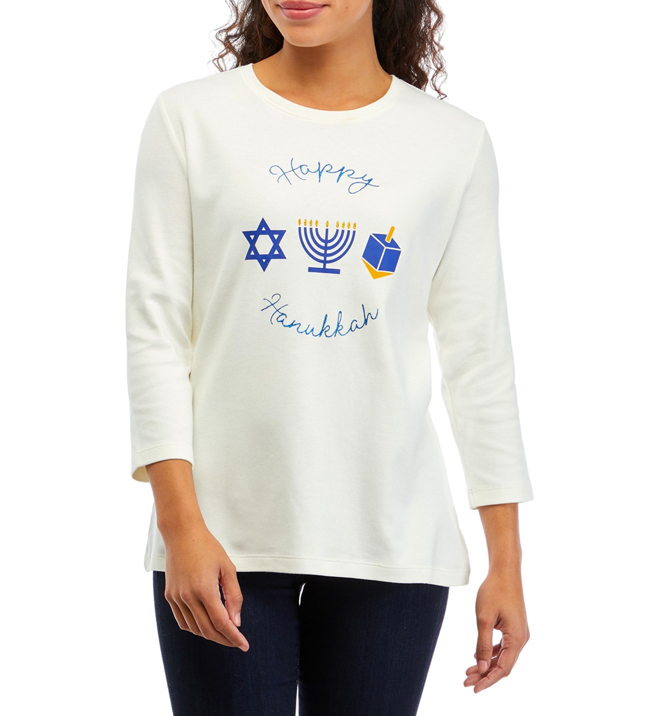 Petite 3/4 Sleeve Holiday Graphic T-Shirt