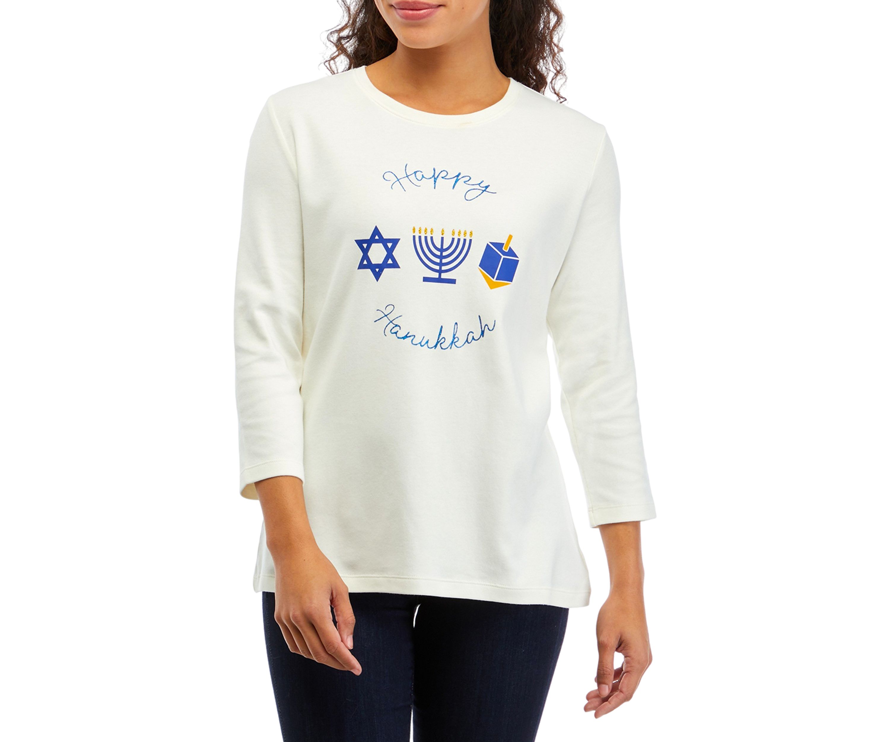 Petite 3/4 Sleeve Holiday Graphic T-Shirt