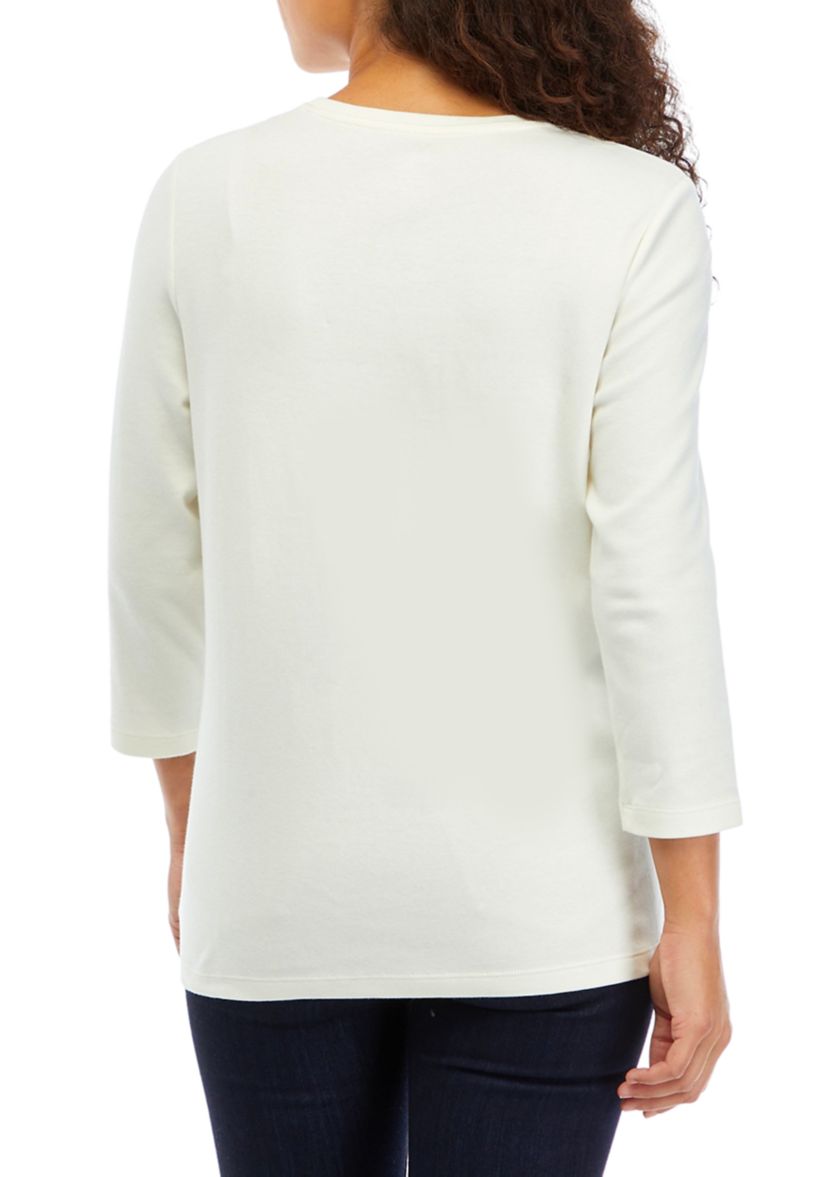 Petite 3/4 Sleeve Holiday Graphic T-Shirt
