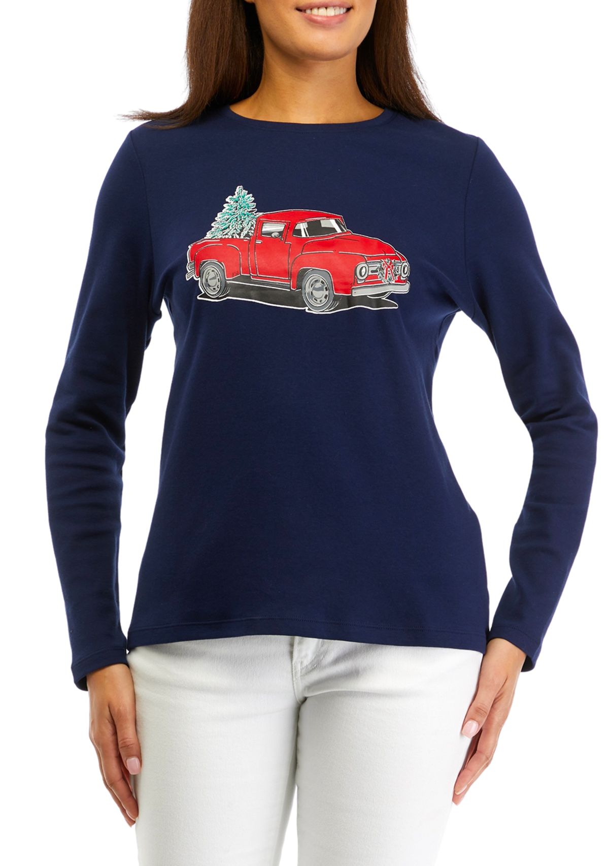 Petite Graphic Crew Neck Top