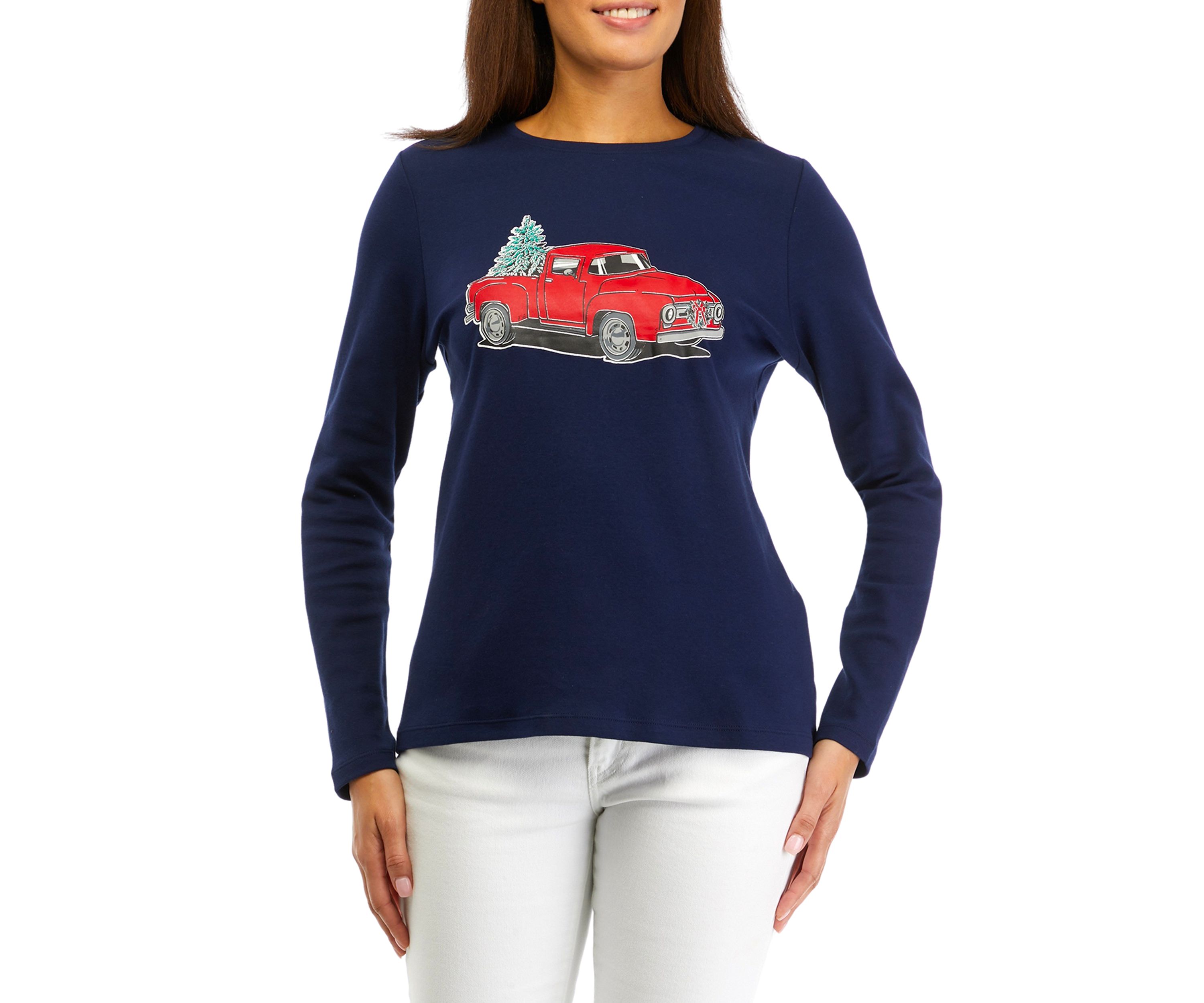 Petite Graphic Crew Neck Top