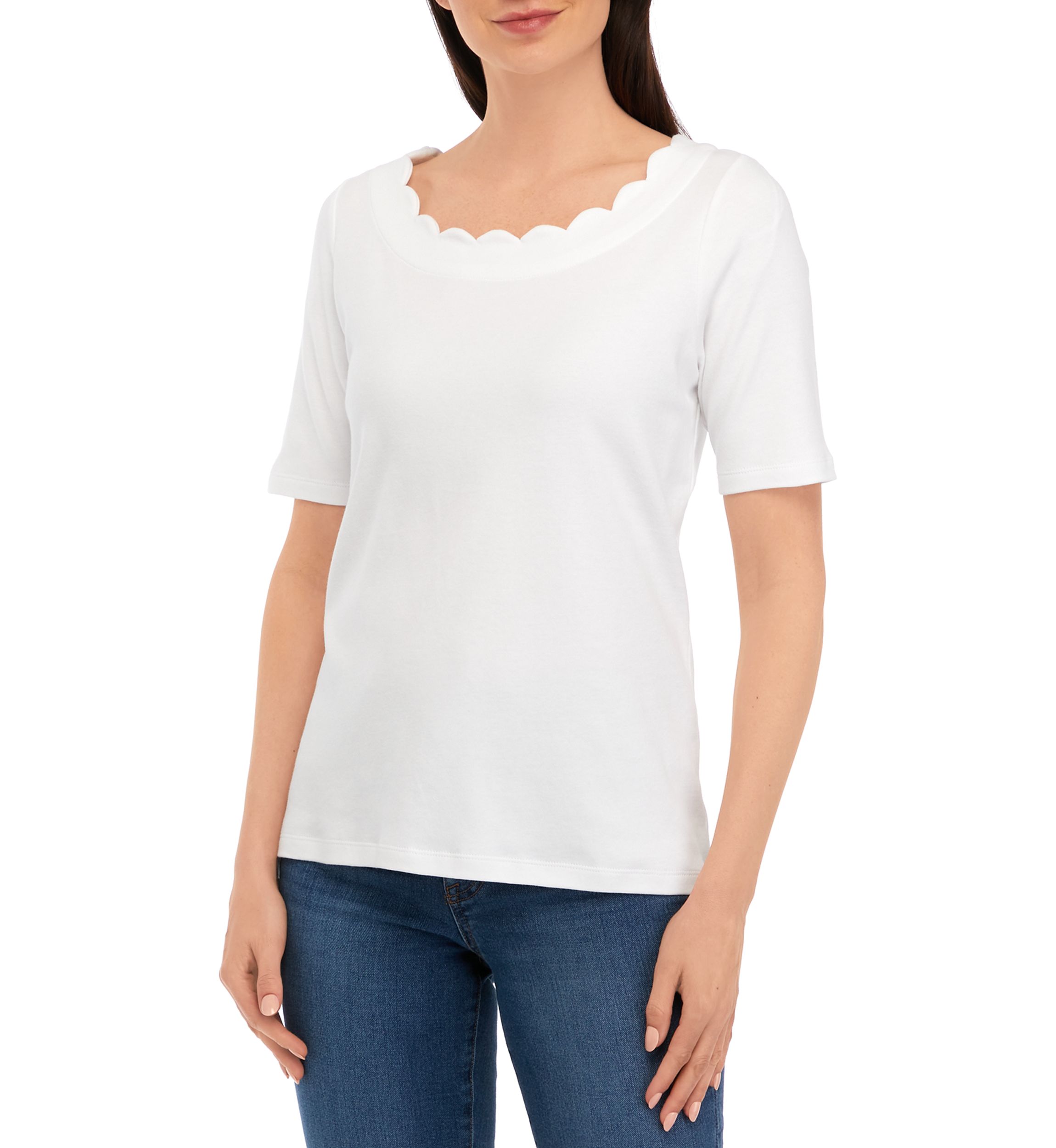 Petite Short Sleeve Scallop Shirt