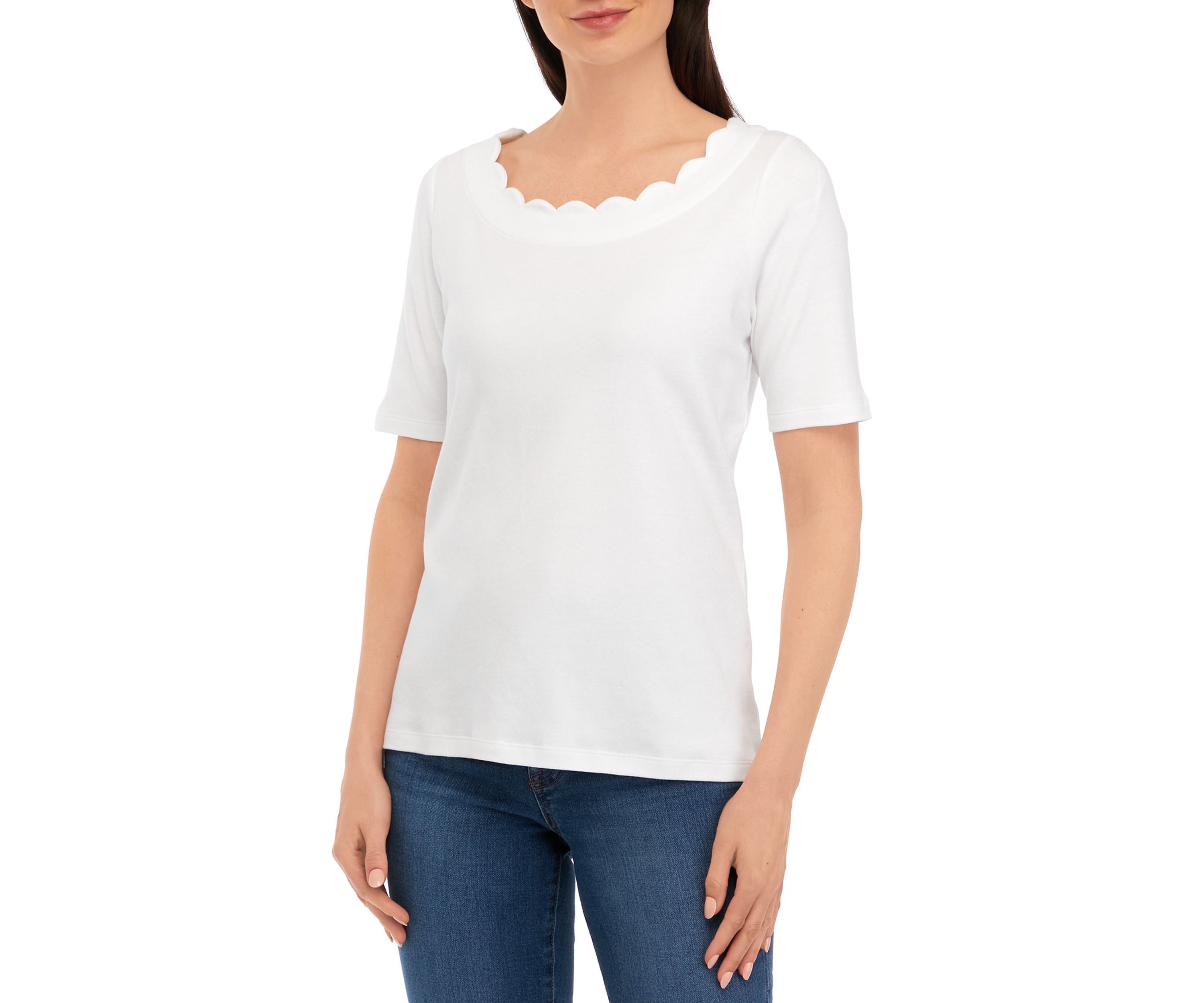 Petite Short Sleeve Scallop Shirt