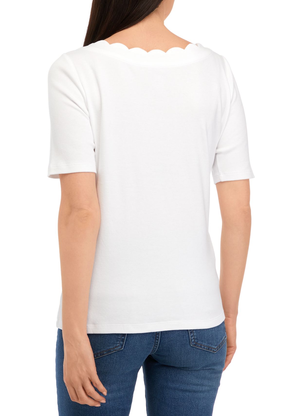 Petite Short Sleeve Scallop Shirt