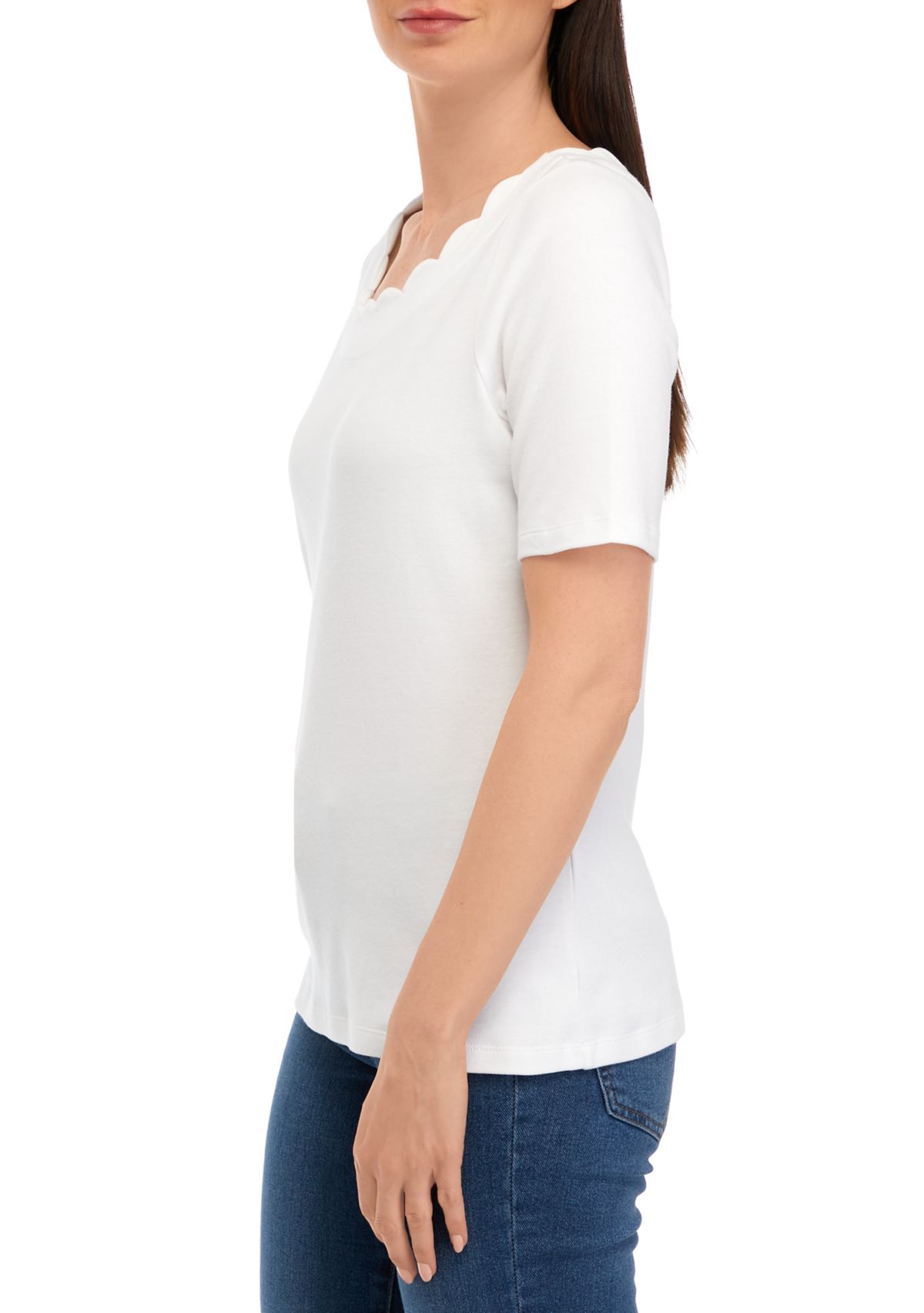 Petite Short Sleeve Scallop Shirt