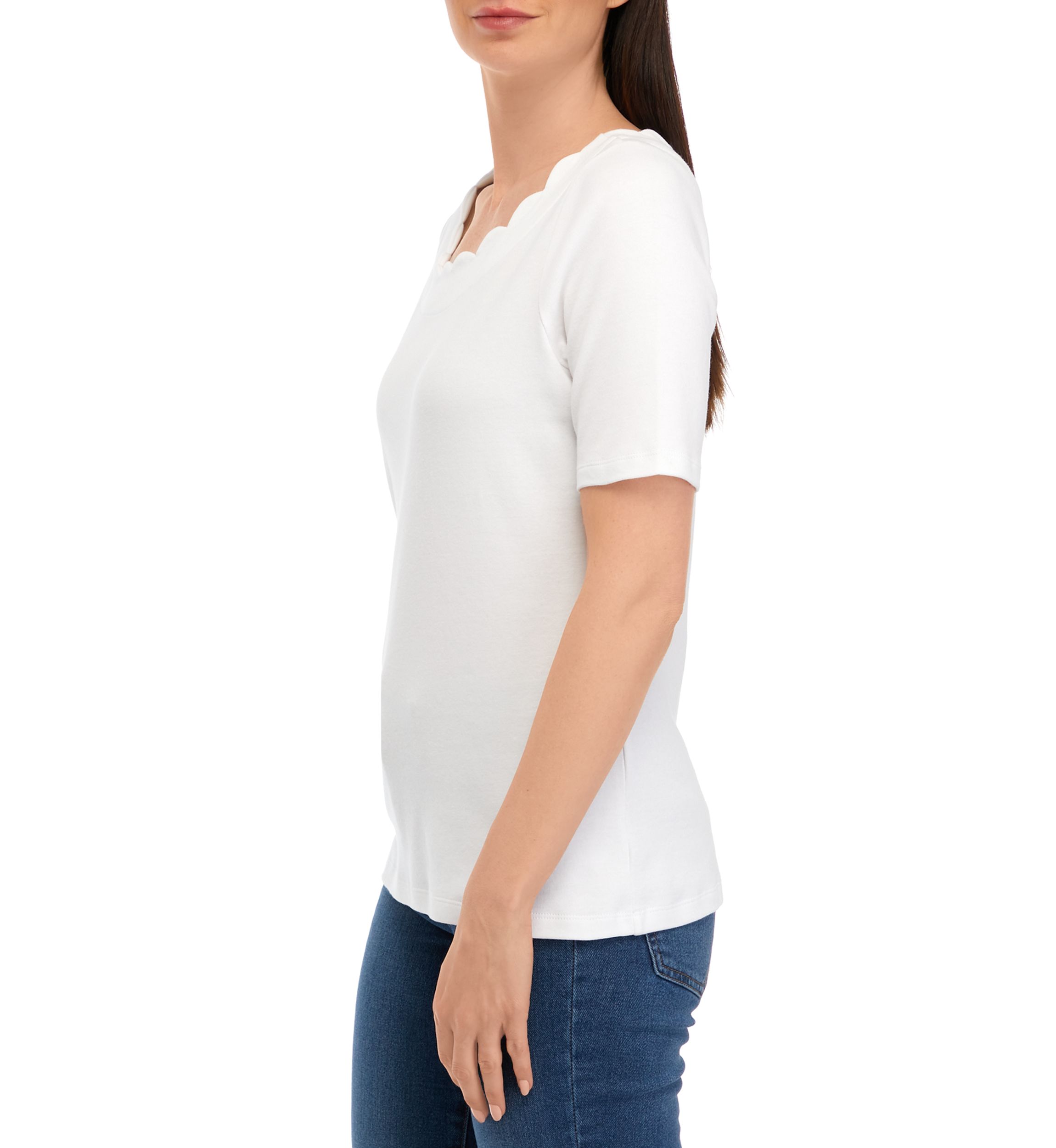 Petite Short Sleeve Scallop Shirt