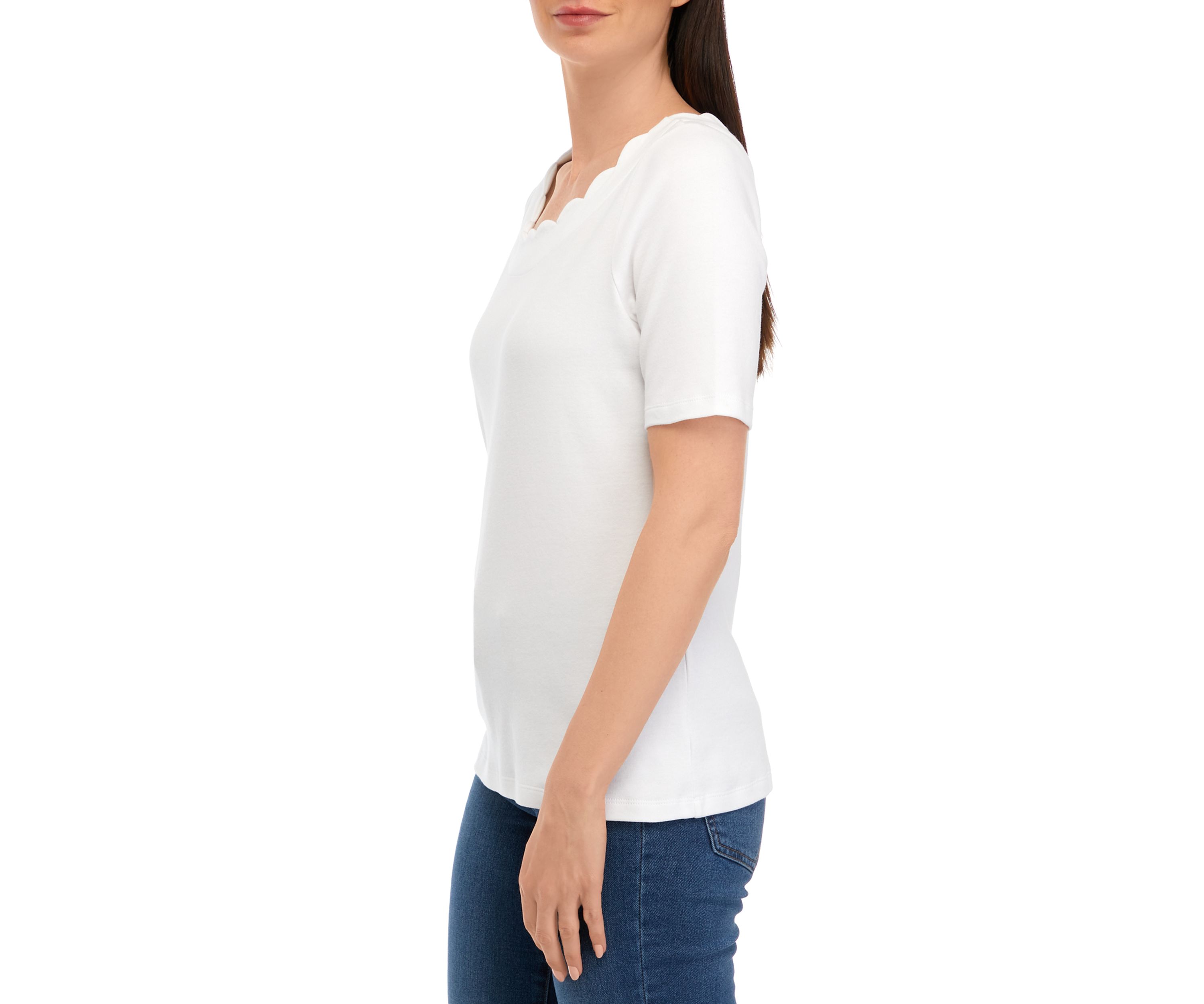 Petite Short Sleeve Scallop Shirt